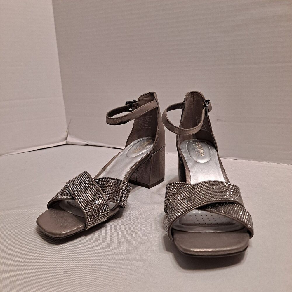 Kenneth Cole Reaction Women's Mix X-Band Jewel Dress Sandals Size 7.5 Pewter